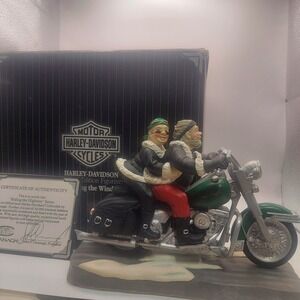 Harley Davidson Riding The Wind Santa and Mrs‎ Claus Figurine Limited Ed NOS